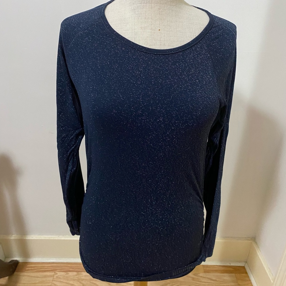 Athleta long sleeve workout tee dark blue sparkle